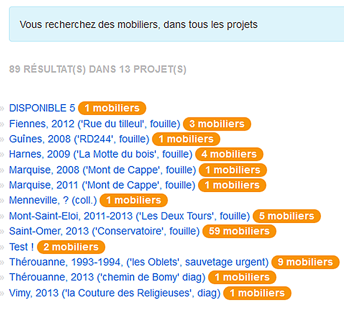 Exemple de page de résultats multi-projets
